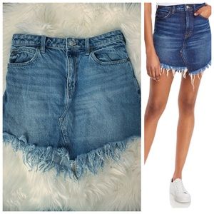 Anthro Free People We The Free Bailey Denim Frayed Skirt Sz 28